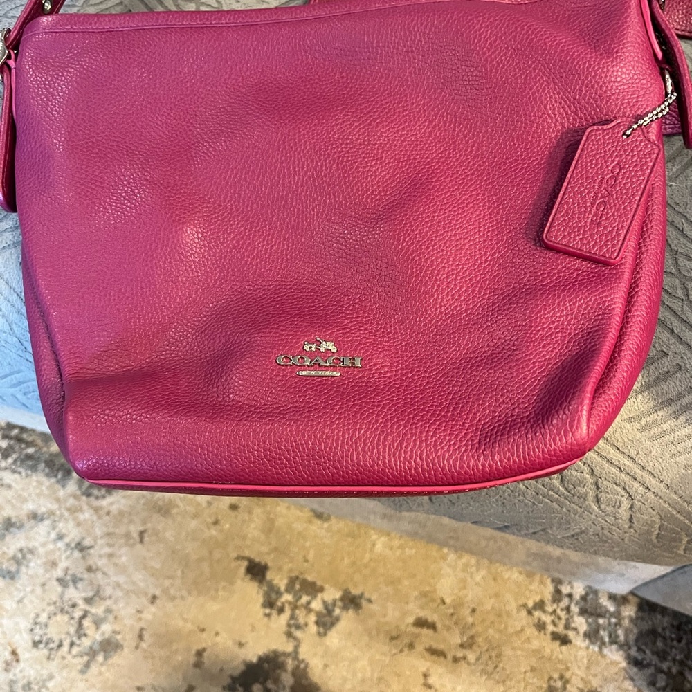 Coach Dark Pink Shoulder Bag with Pebbled Leather